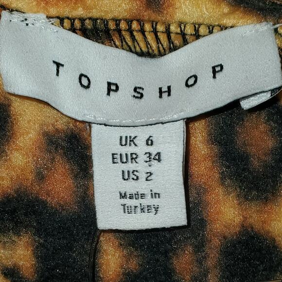 Topshop Leopard Print Cropped Fleece Pull Over Elastic Waist 1/4 Zip size 2 - Picture 3 of 6